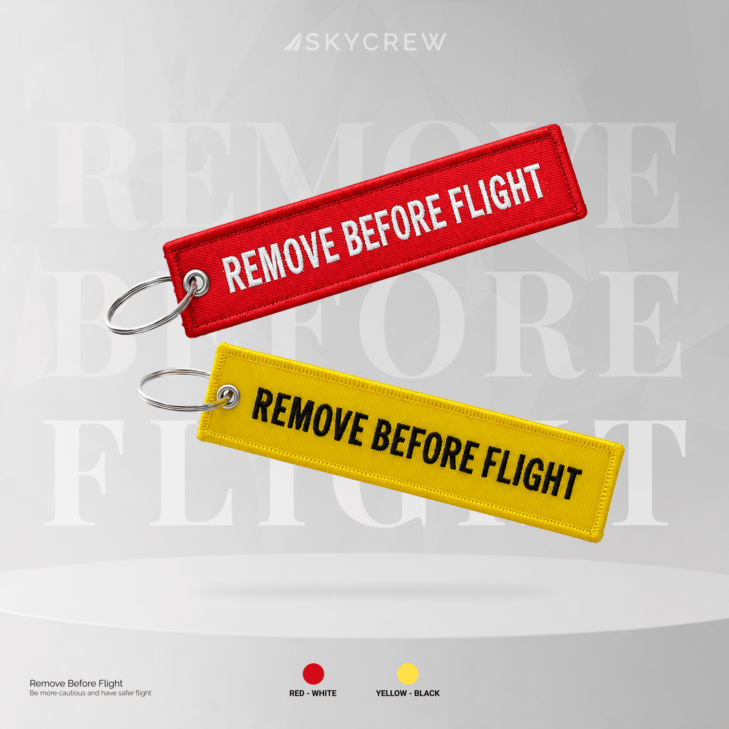 'Remove Before Flight' Floral Embroidered Keychain